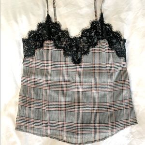 A&F plaid cami with black lace trim